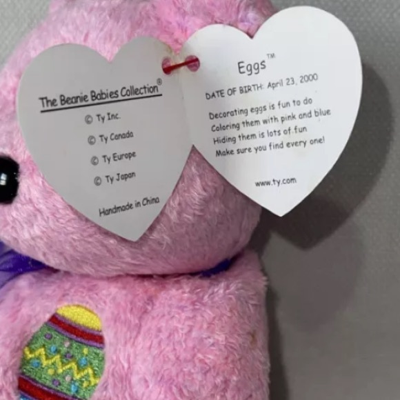 EGGS pink Bear, TY Beanie Babies, Easter Egg emblem, Authentic, Y2K, 2000 - Picture 6 of 8